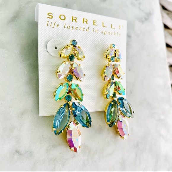 Sorrelli Repeating Navette Dangle Earrings Blue Green Multi NWT - Picture 7 of 16